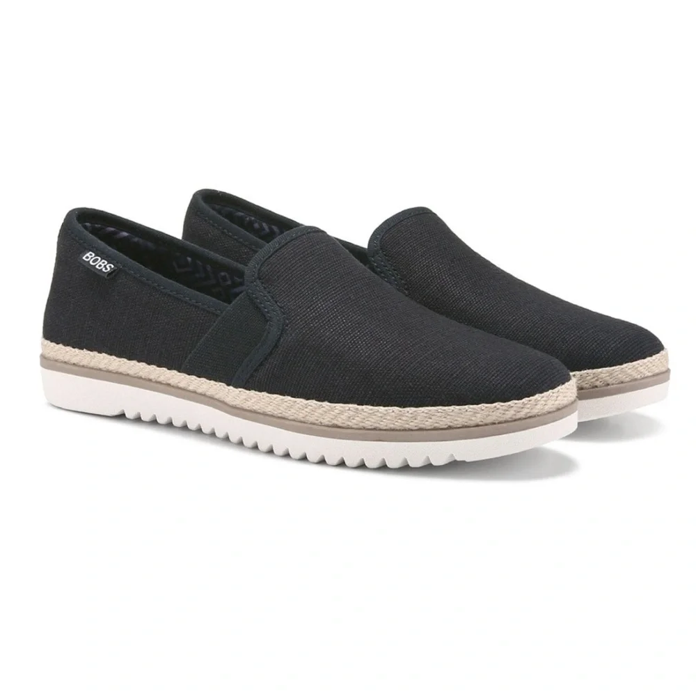 BOBS by Skechers Bobs‎ Black Flexpadrille Flat Loafer Twin Gore Slip On Size 9.5